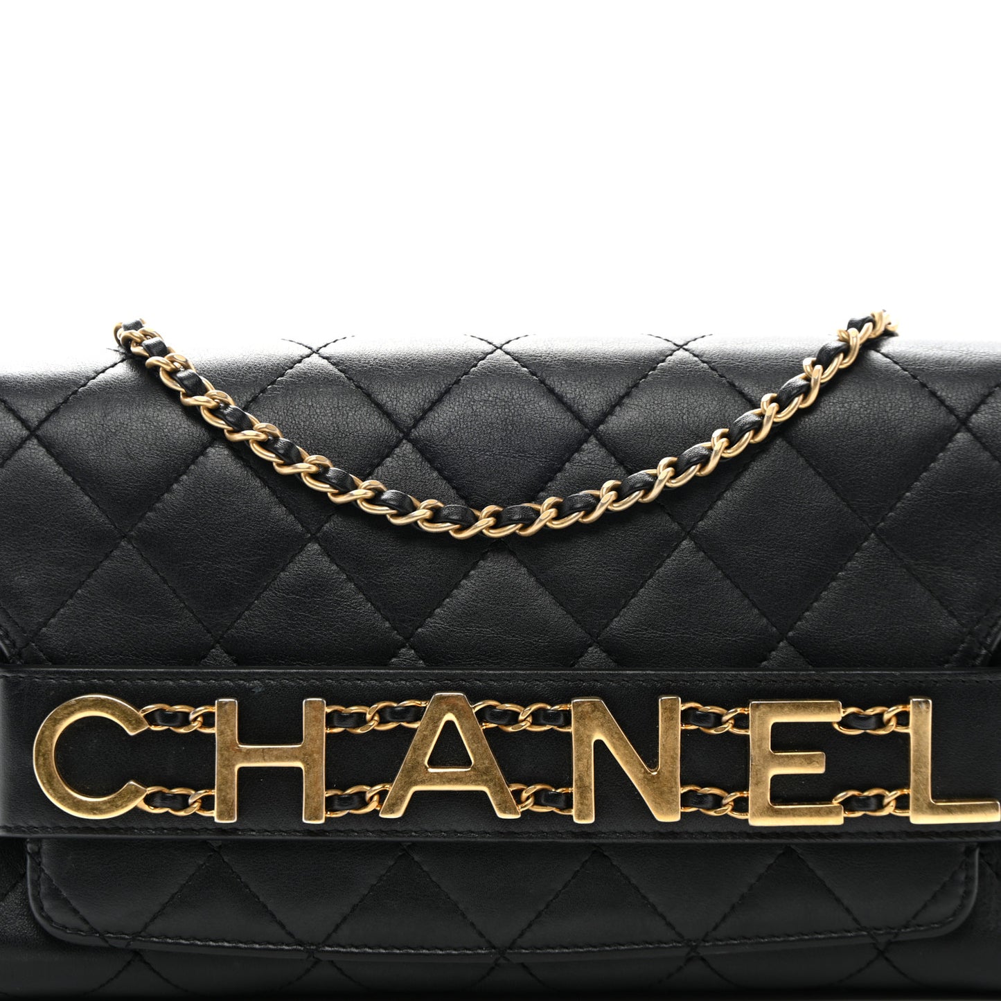Calfskin Quilted Enchained Clutch Black
