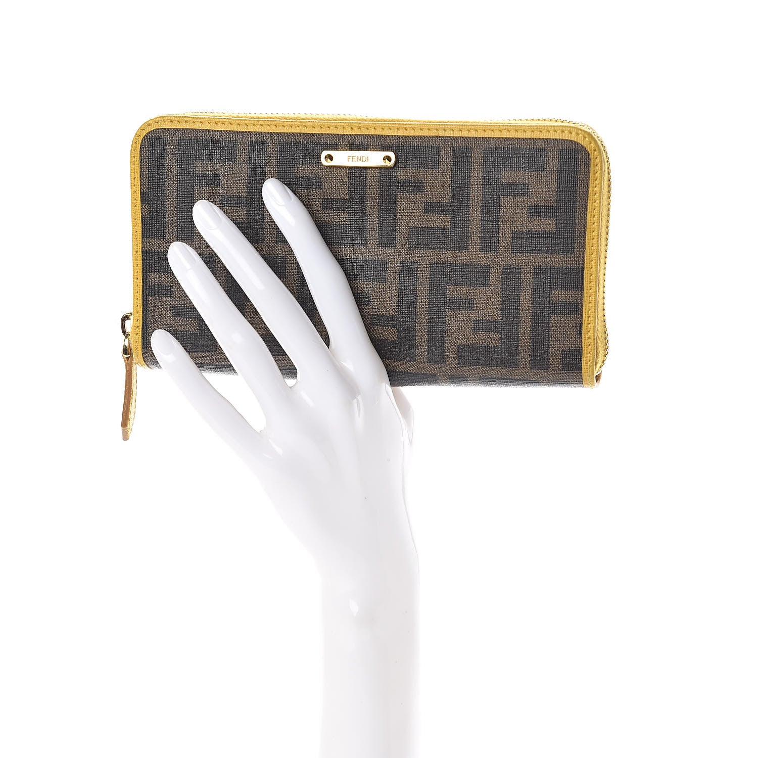 Fendi Zucca Spalmati Vitelllo Elite Zip Around Wallet Tobacco Yellow 2 of 11