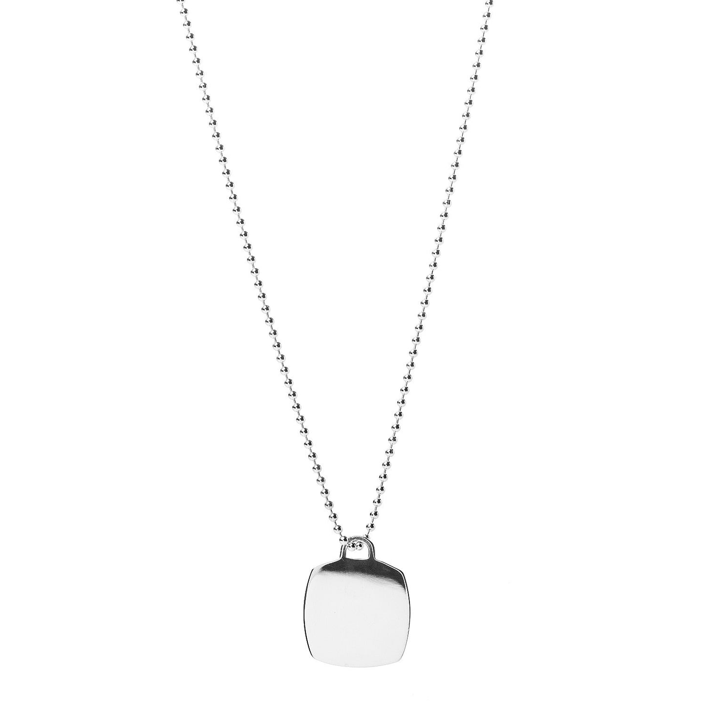 Sterling Silver Square Tag Bead Pendant Necklace