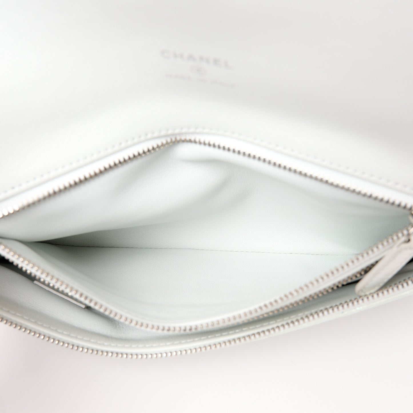 Iridescent Aged Calfskin Quilted Small 31 Pouch White