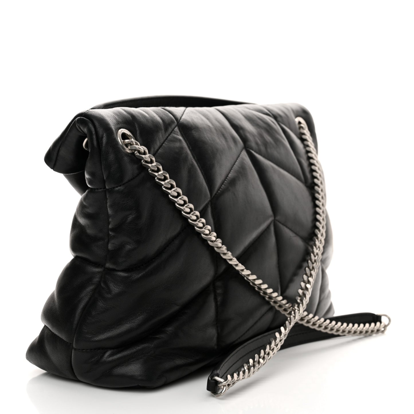 Lambskin Quilted Medium Loulou Puffer Monogram Chain Satchel Black