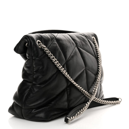 Saint Laurent Lambskin Quilted Medium Loulou Puffer Monogram Chain Satchel Black 3 of 10