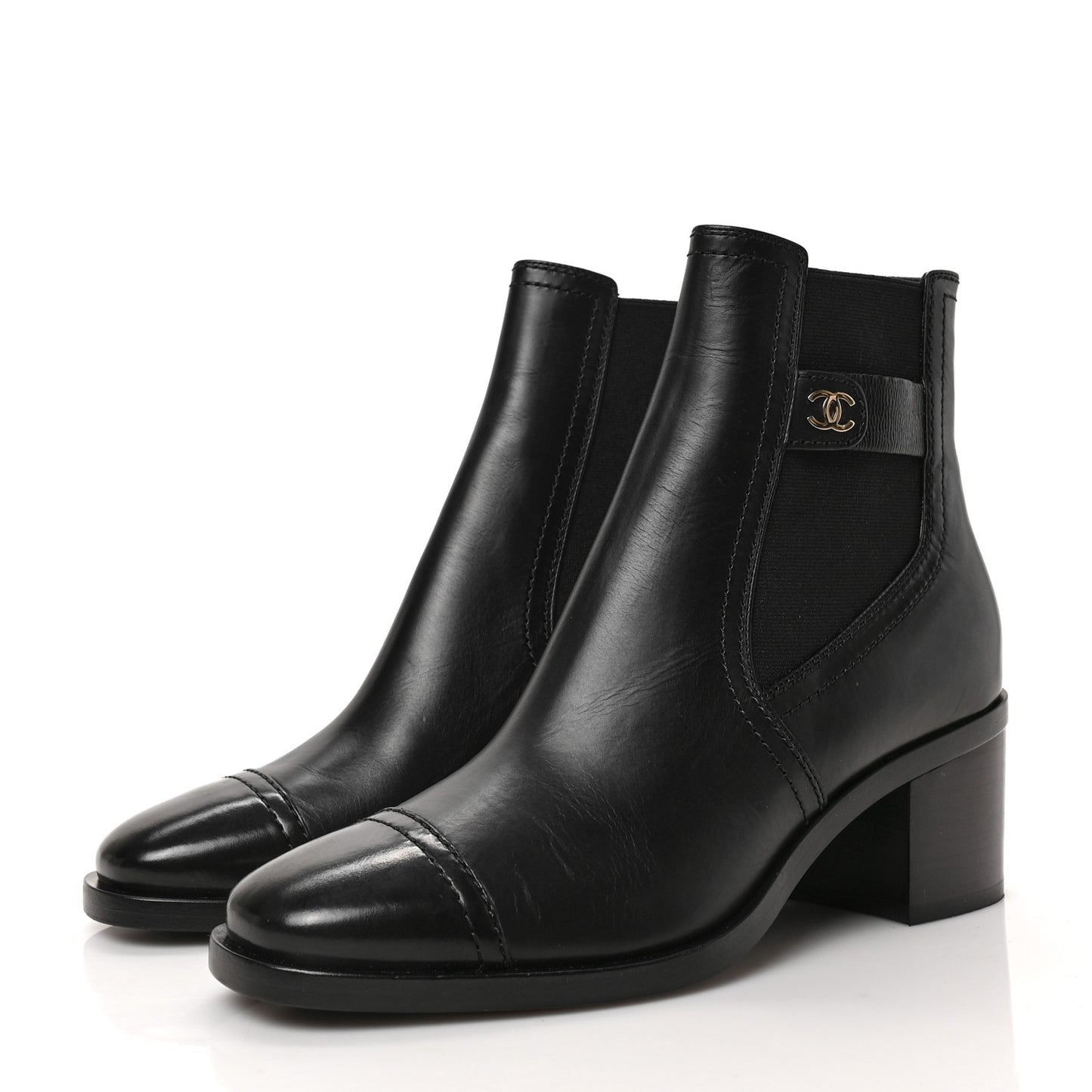 Calfskin Patent Cap Toe Short Boots 36.5 Black