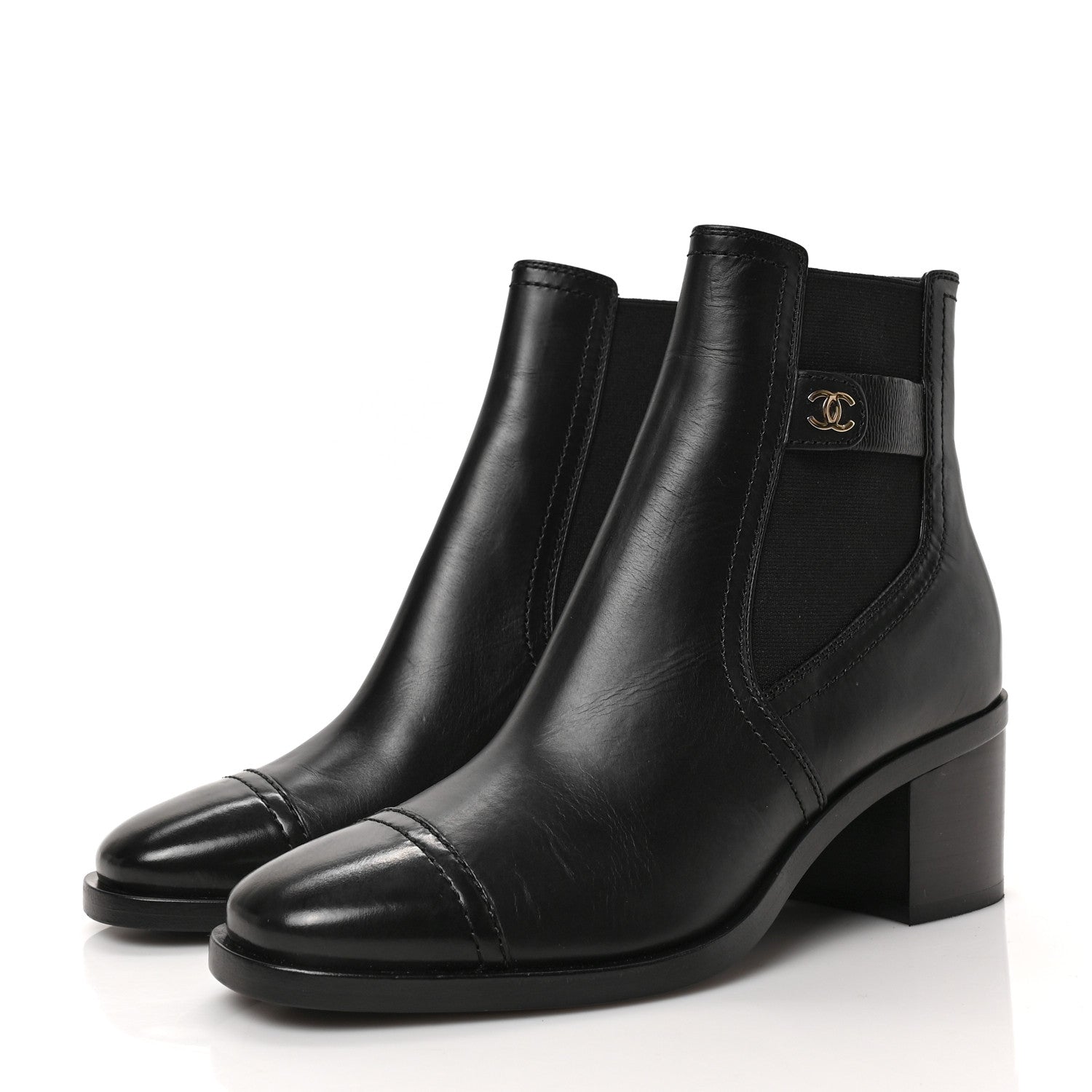 Chanel Calfskin Patent Cap Toe Short Boots 36.5 Black 3 of 8