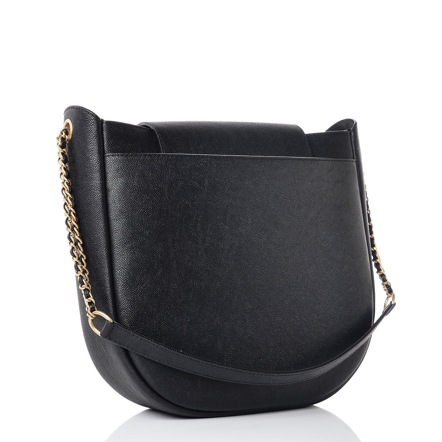 Grained Calfskin Perforated Small Flap Hobo Black