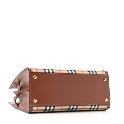 Burberry Calfskin Vintage Check Two Handle Title Bag Archive Beige 4 of 9