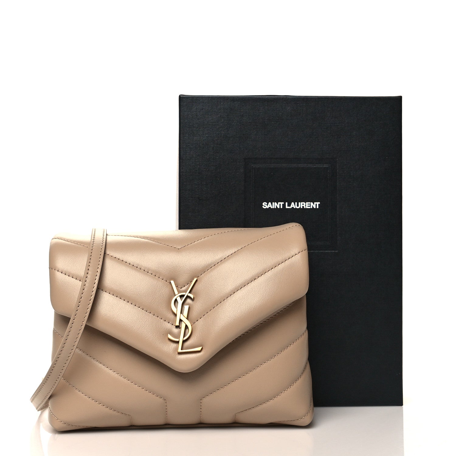 Saint Laurent Calfskin Y Quilted Monogram Toy Loulou Crossbody Bag Latte 10 of 10