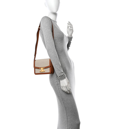 Celine Textile Natural Calfskin Classique Triomphe White Tan 2 of 12