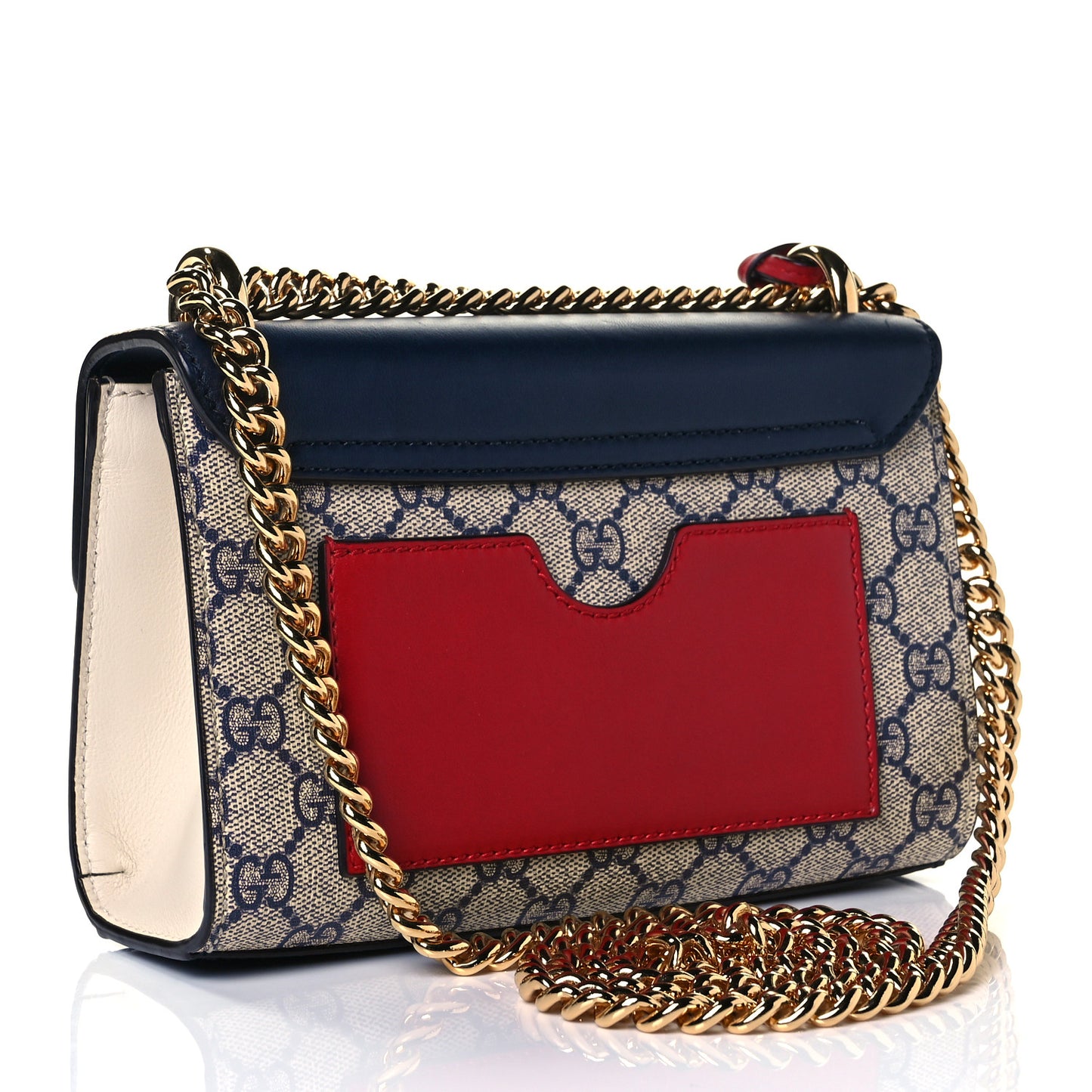 GG Supreme Monogram Moon Calfskin Small Padlock Shoulder Bag Beige Blue Mystic White Hibiscus Red
