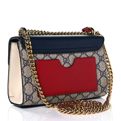Gucci GG Supreme Monogram Moon Calfskin Small Padlock Shoulder Bag Beige Blue Mystic White Hibiscus Red 3 of 10