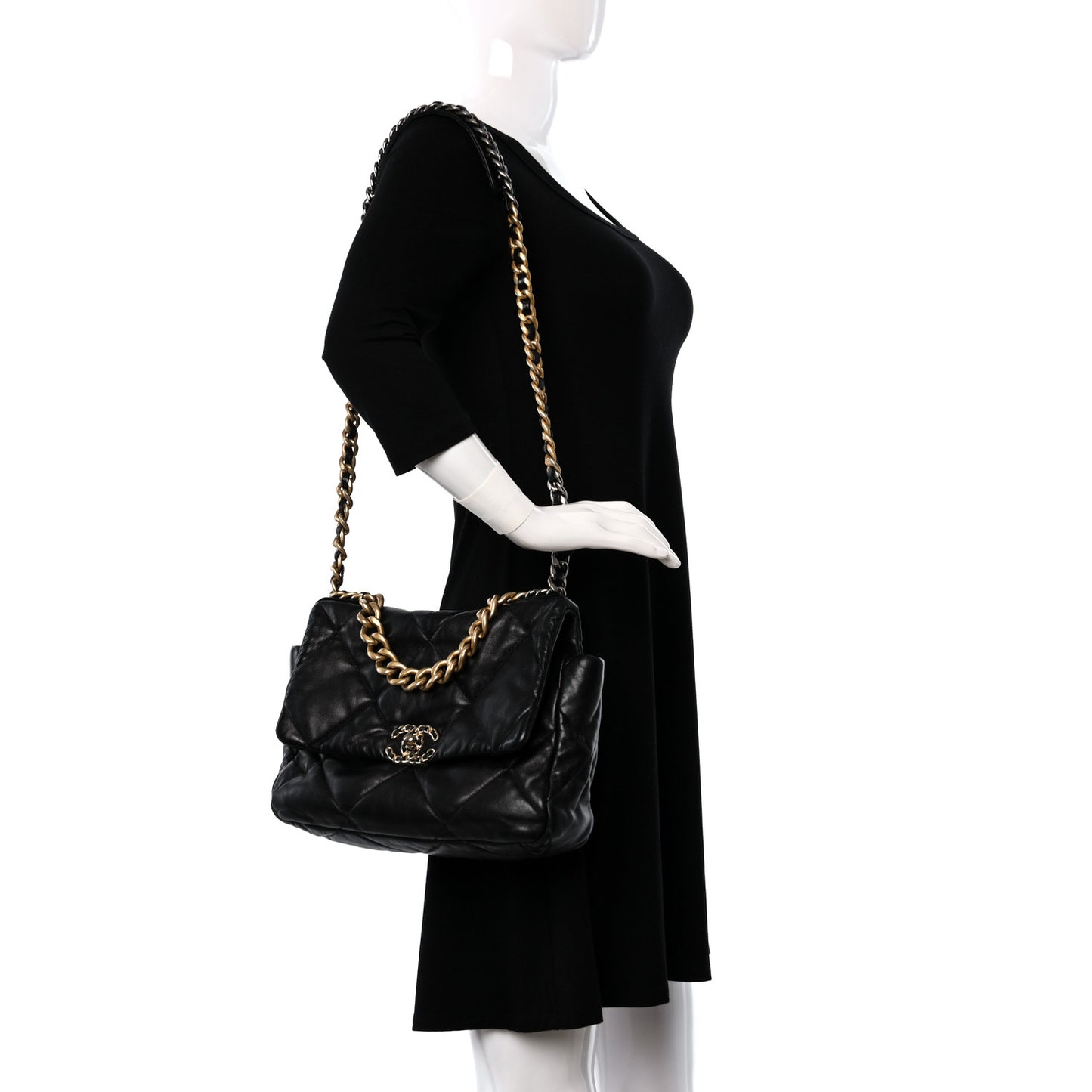 Lambskin Quilted Large Chanel 19 Flap Black