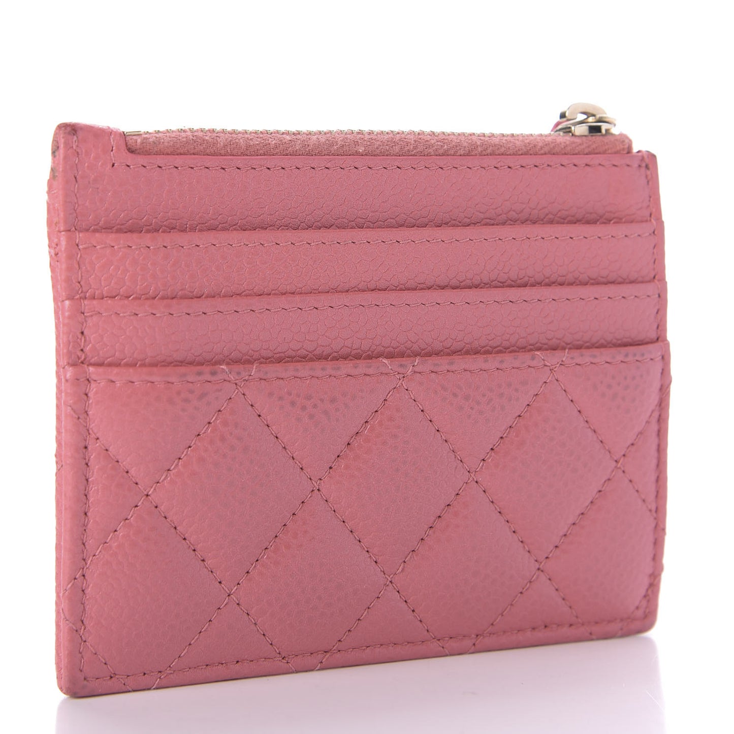 Caviar Quilted CC Zip Card Holder Pink