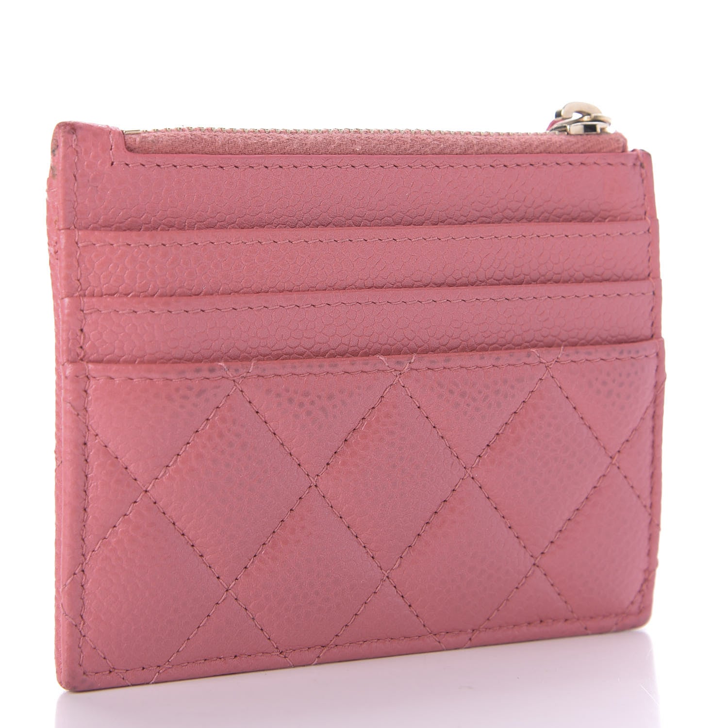Chanel Caviar Quilted CC Zip Card Holder Pink 3 of 8