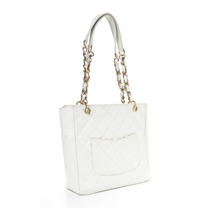 Chanel Caviar Quilted Petit Shopping Tote PST White 3 of 10