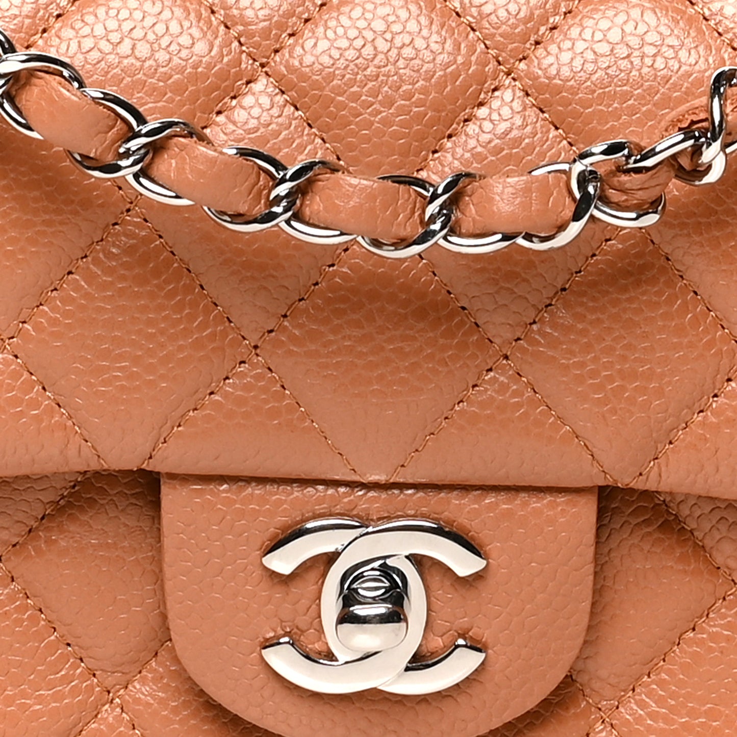 Caviar Quilted Mini Rectangular Flap Light Brown