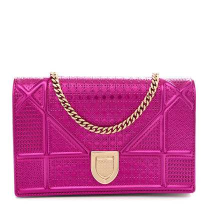 Christian Dior Metallic Patent Micro-Cannage Diorama Wallet on Chain Pouch Pink 1 of 12