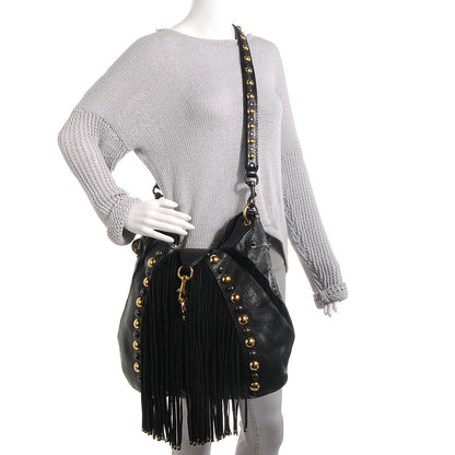 Gucci Leather Suede Fringe Babouska Hobo Black 2 of 8