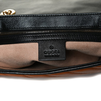 Gucci Vintage Effect Calfskin Matelasse Diagonal Small Torchon GG Marmont Shoulder Bag Cognac Black 6 of 13
