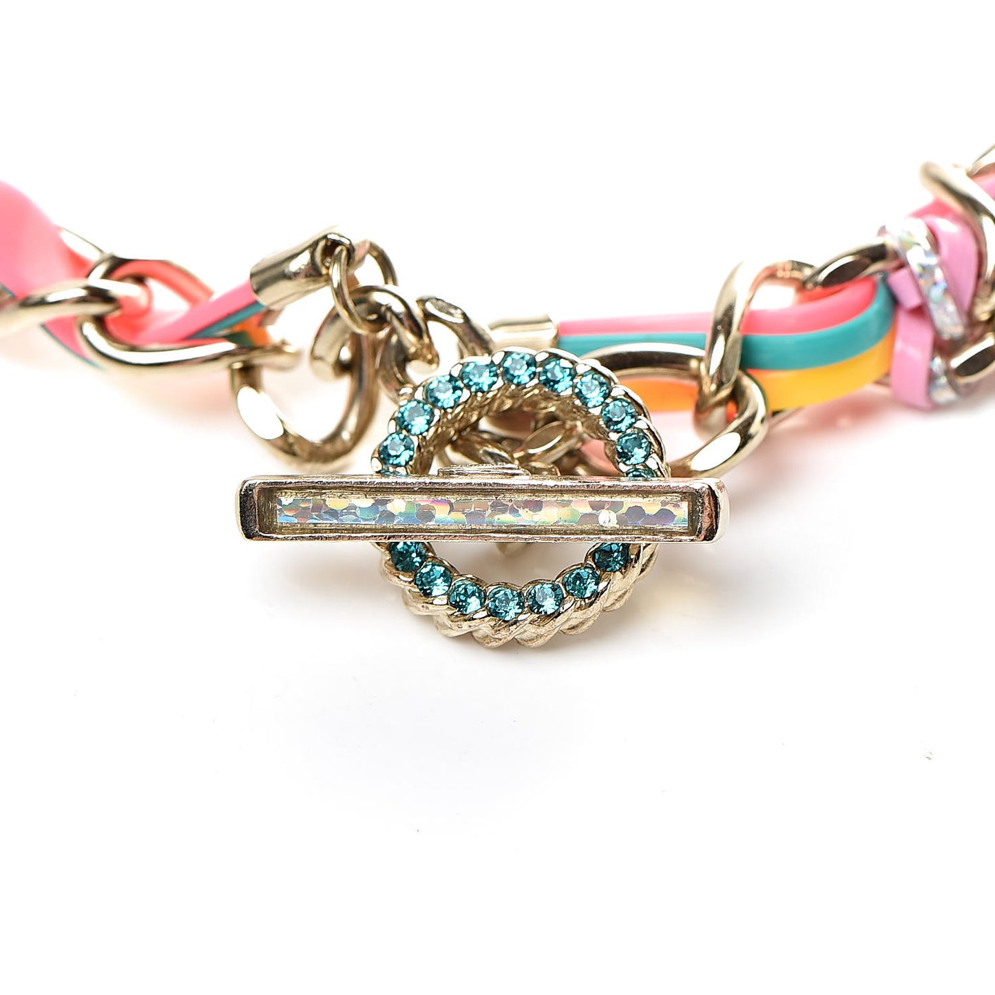 Metal Strass PVC Enamel CC Chain Link Choker Necklace Gold Blue Pink Yellow