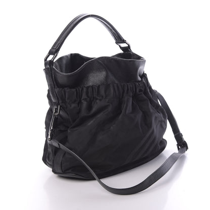 Burberry Calfskin Nylon Beat Check Shoulder Bag Black 3 of 11