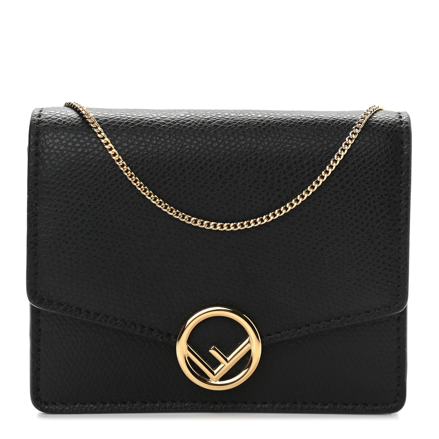 Fendi Vitello Cruise F is Fendi Geometric Flap Wallet on Chain Black 1 of 9