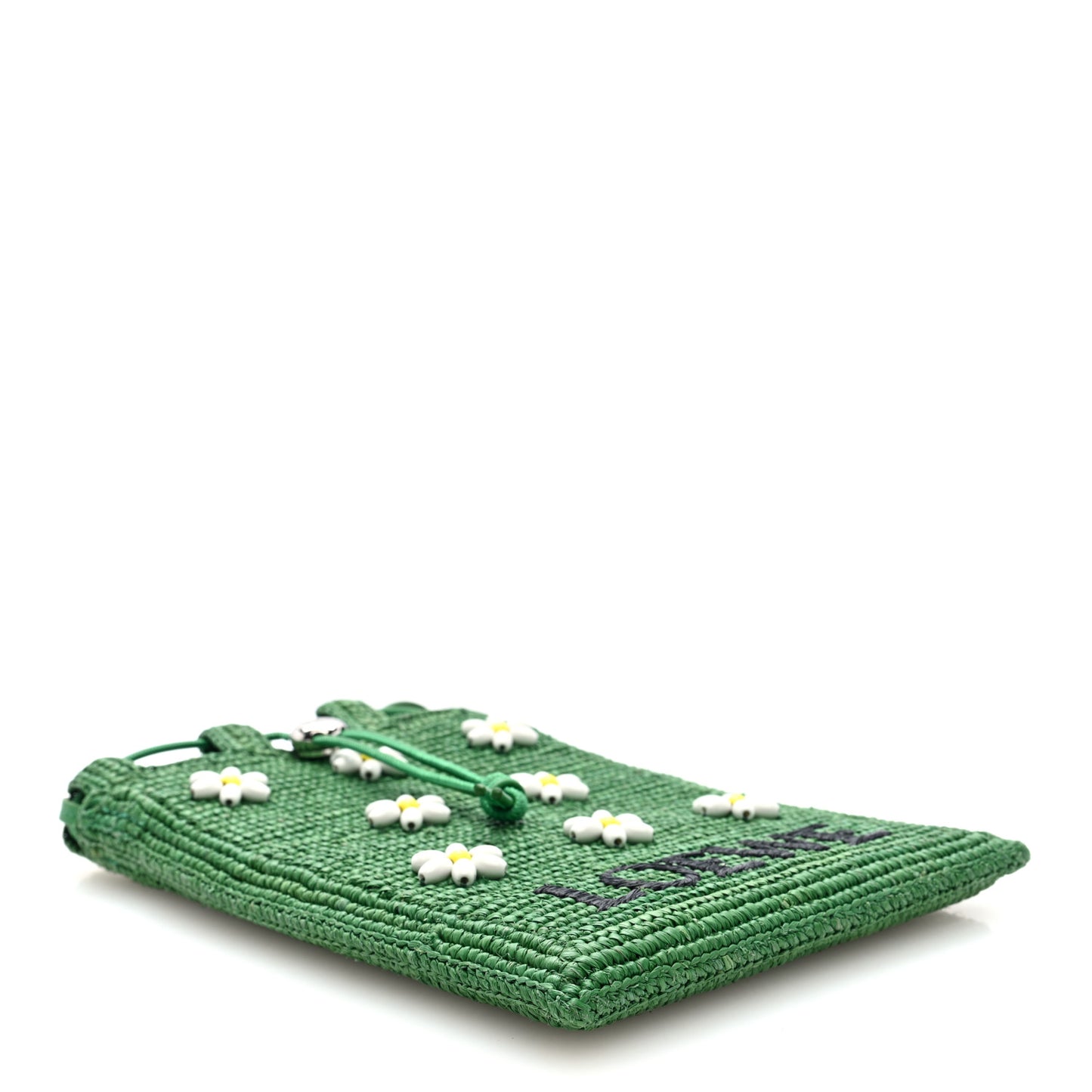 Raffia Beaded Drawstring Pocket Crossbody Tropical Green White