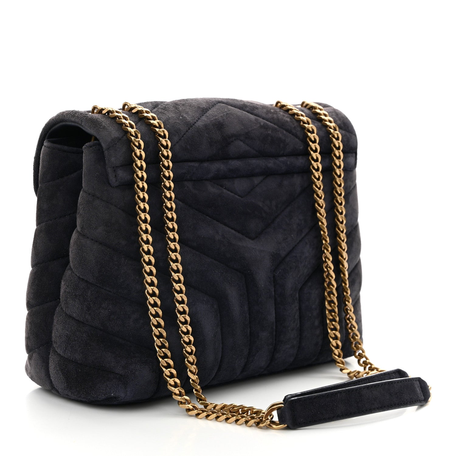 Saint Laurent Suede Calfskin Y Quilted Monogram Small Loulou Chain Satchel Deep Marine 3 of 11