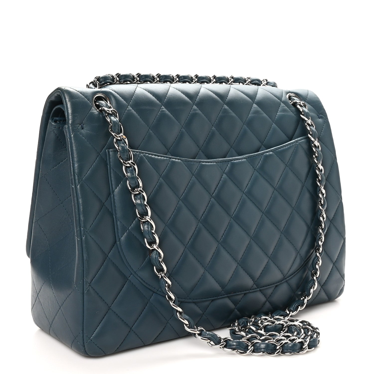 Chanel Lambskin Quilted Maxi Double Flap Blue 3 of 10