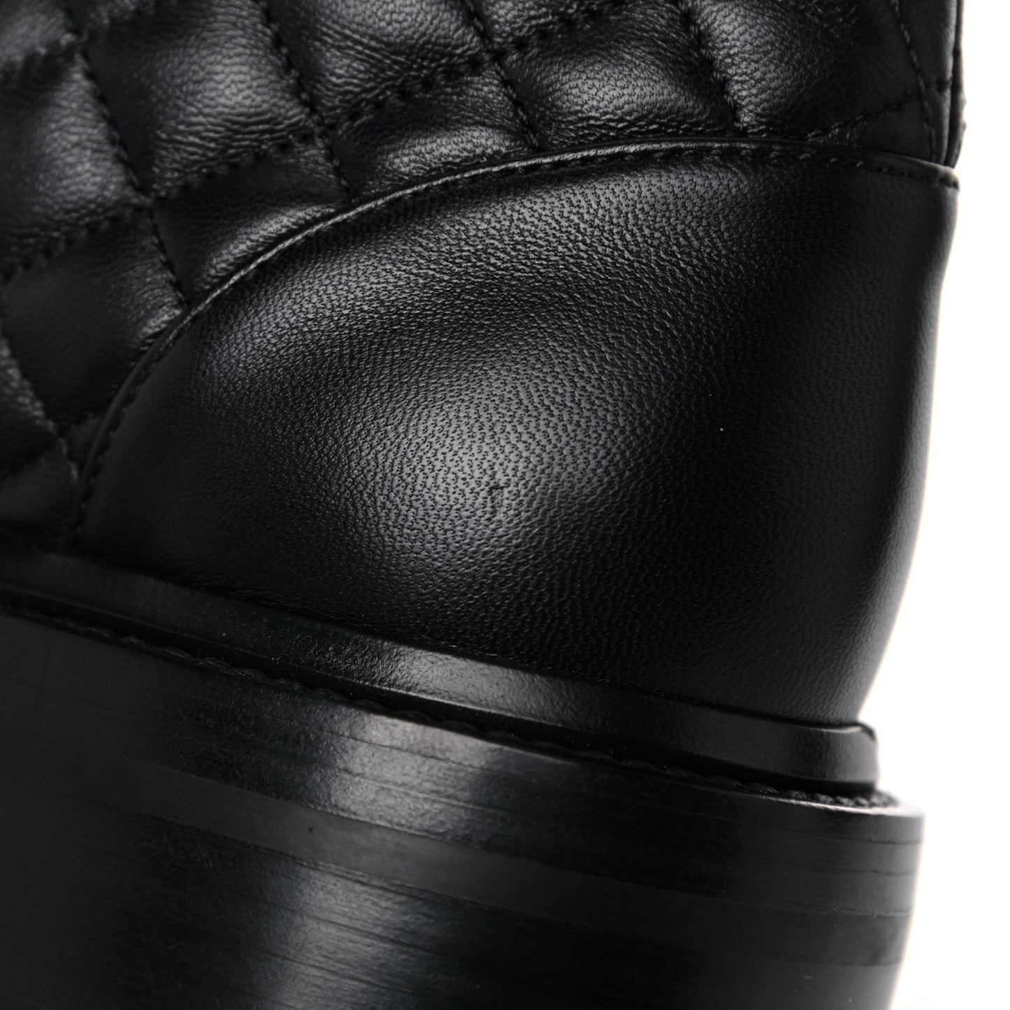 Shiny Lambskin Quilted Lace Up Combat Boots 39.5 Black