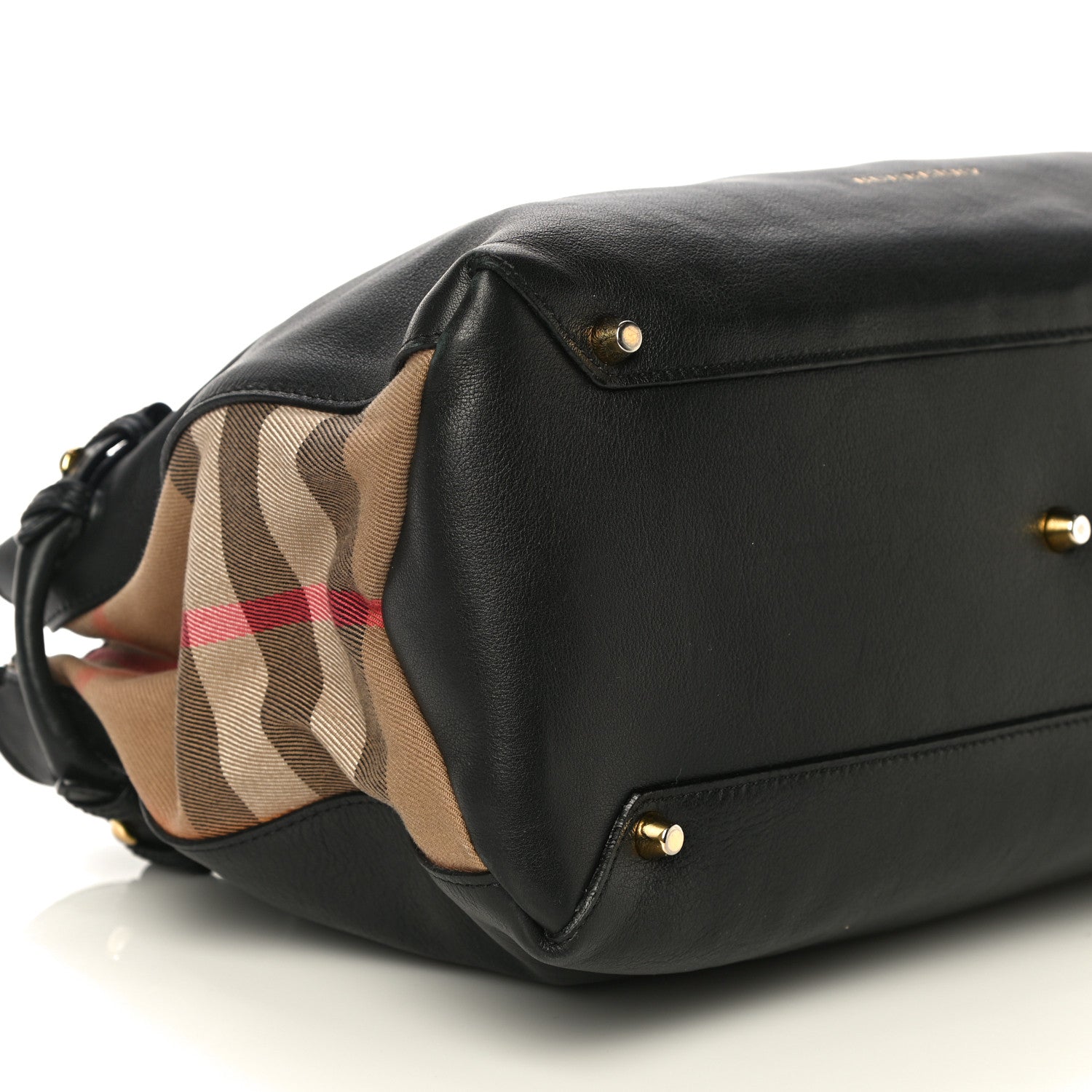 Burberry Grainy Calfskin House Check Medium Banner Tote Black 9 of 10