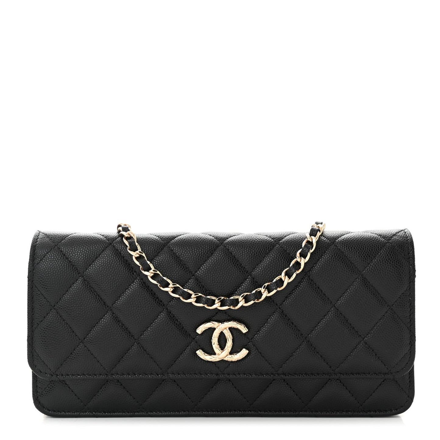 Caviar Quilted Long Clutch With Chain Black