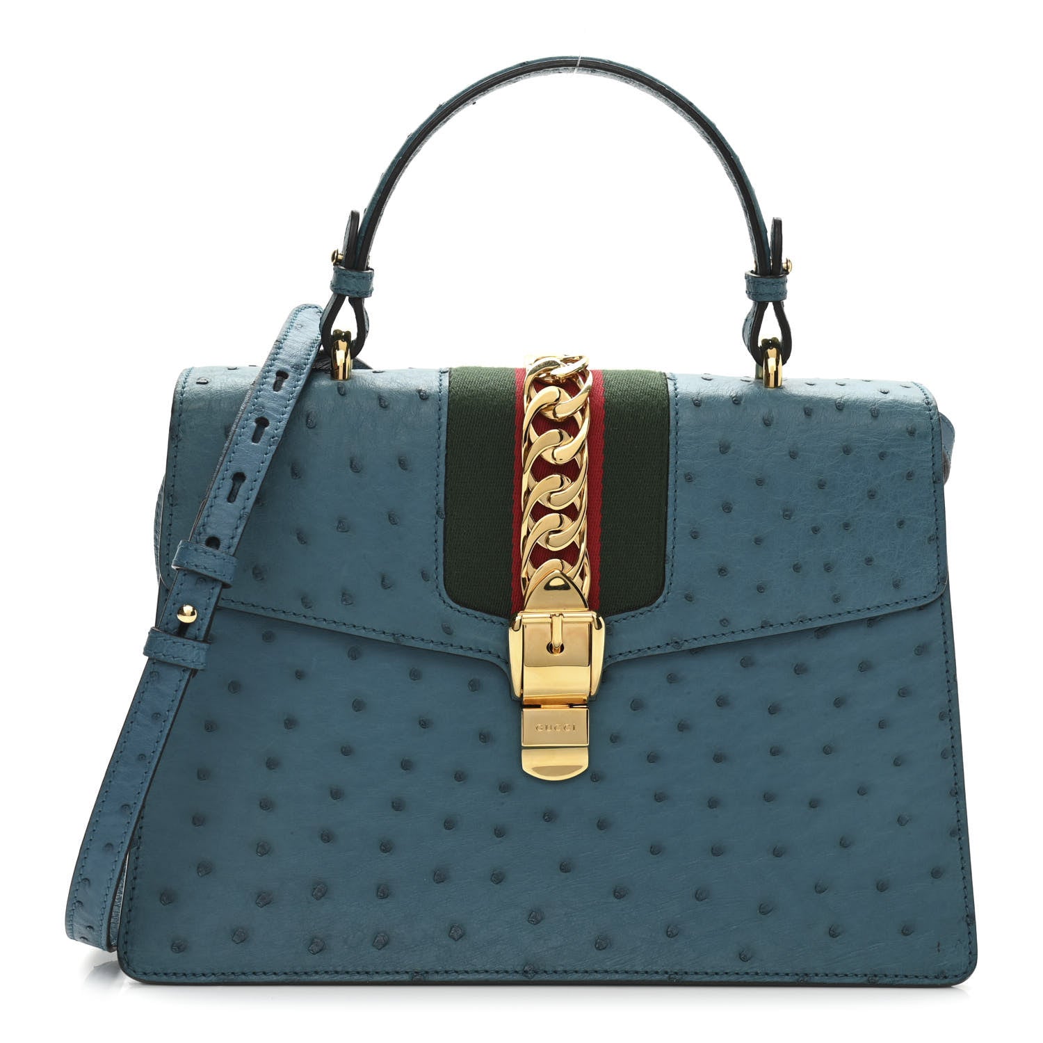 Gucci Ostrich Medium Sylvie Top Handle Bag Deep Cobalt 1 of 12