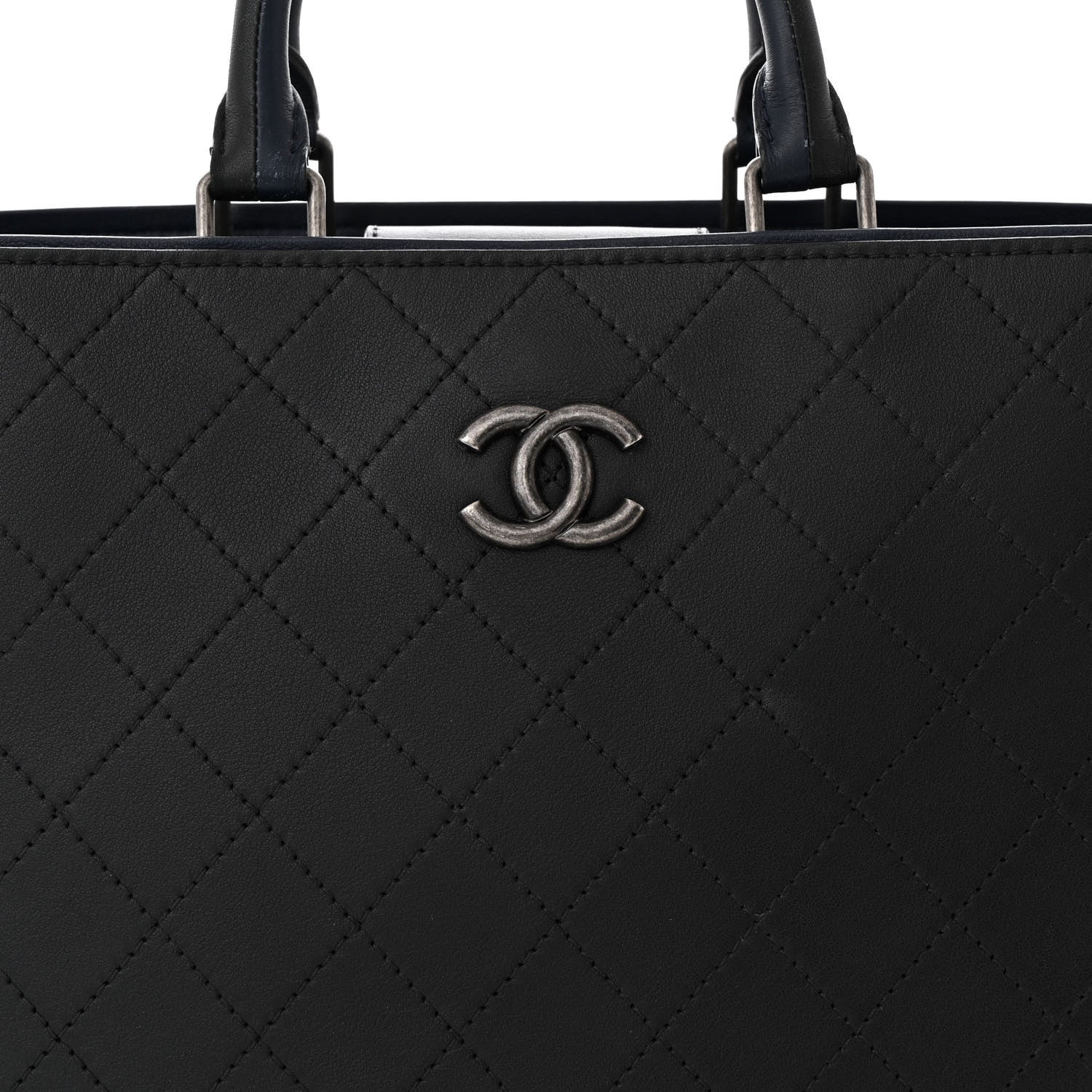 Chanel Bullskin Stitched Large Bi-Color Shopping Tote Black Blue 8 of 11