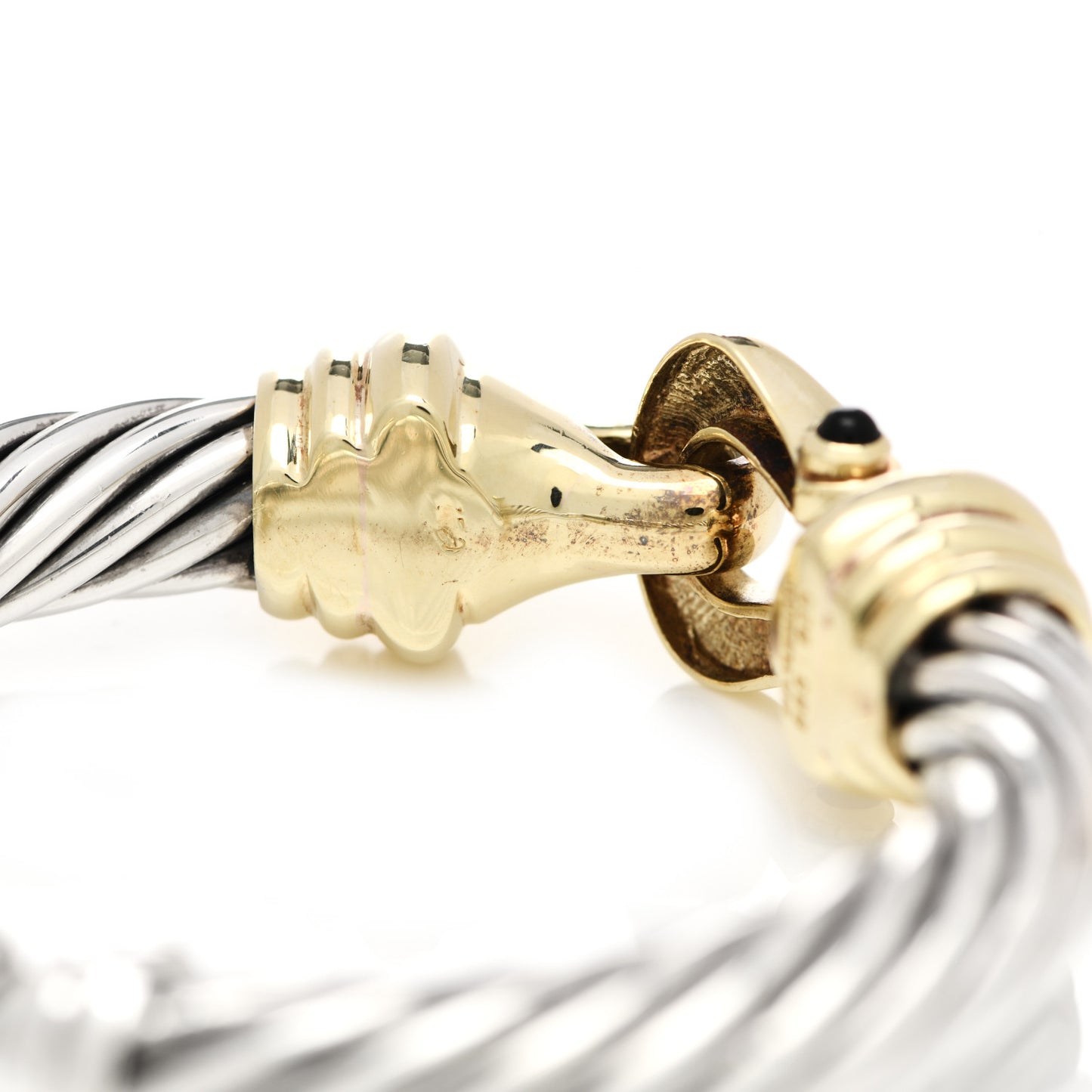 Sterling Silver 14K Yellow Gold Onyx 10mm Cable Buckle Bracelet