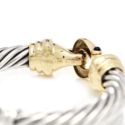 David Yurman Sterling Silver 14K Yellow Gold Onyx 10mm Cable Buckle Bracelet 5 of 5