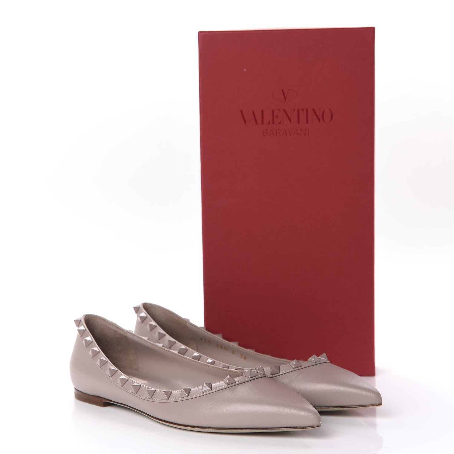 Valentino Garavani Calfskin Lacquered Monochrome Rockstud Ballerina Flats 38 Poudre 10 of 10