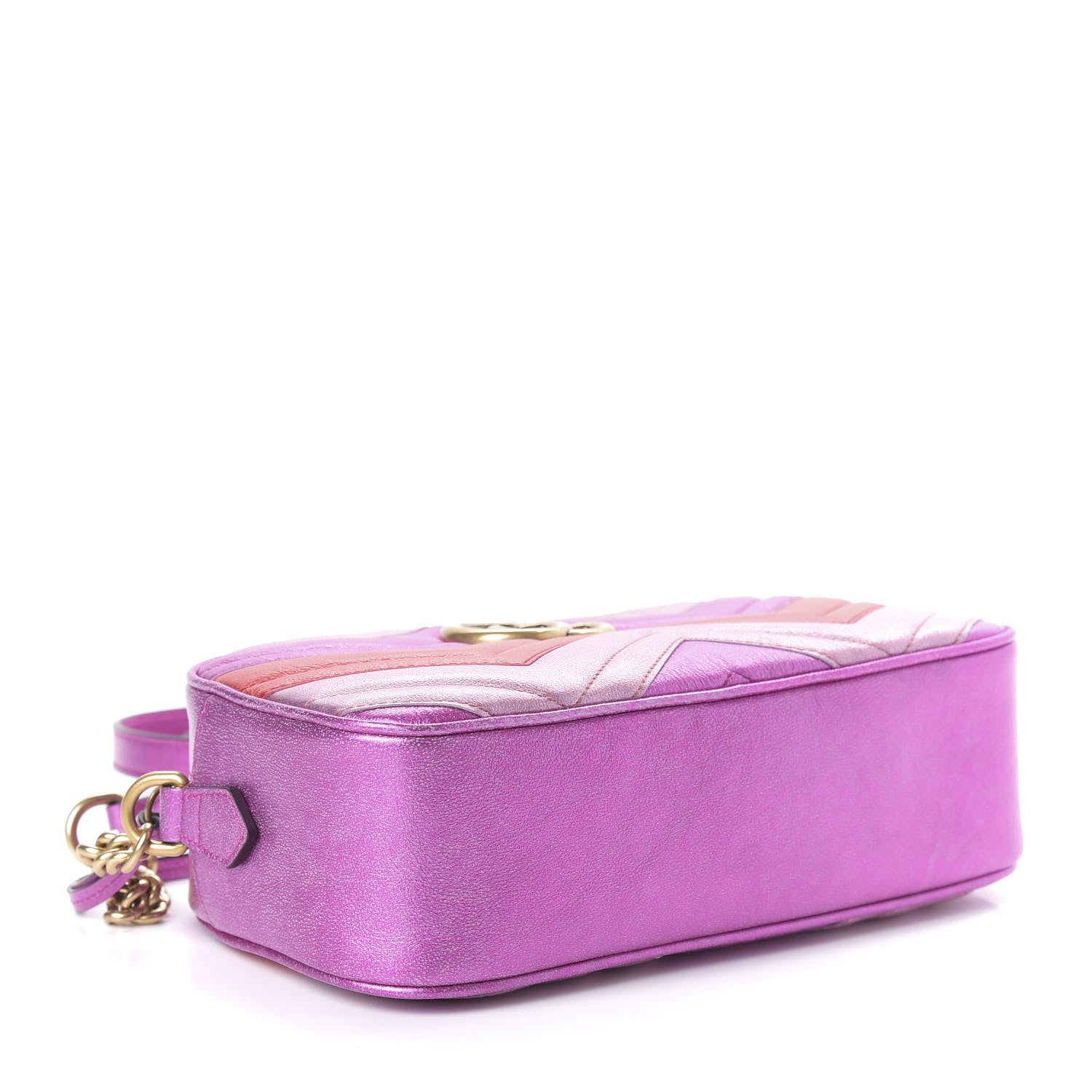 Gucci Laminated Nappa Matelasse Small GG Marmont Chain Shoulder Bag Fuxia Rosso Rosa 4 of 10