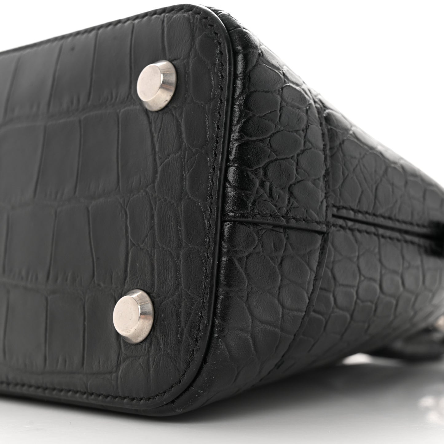 Calfskin Logo Crocodile Embossed S Ville Top Handle Bag Black White