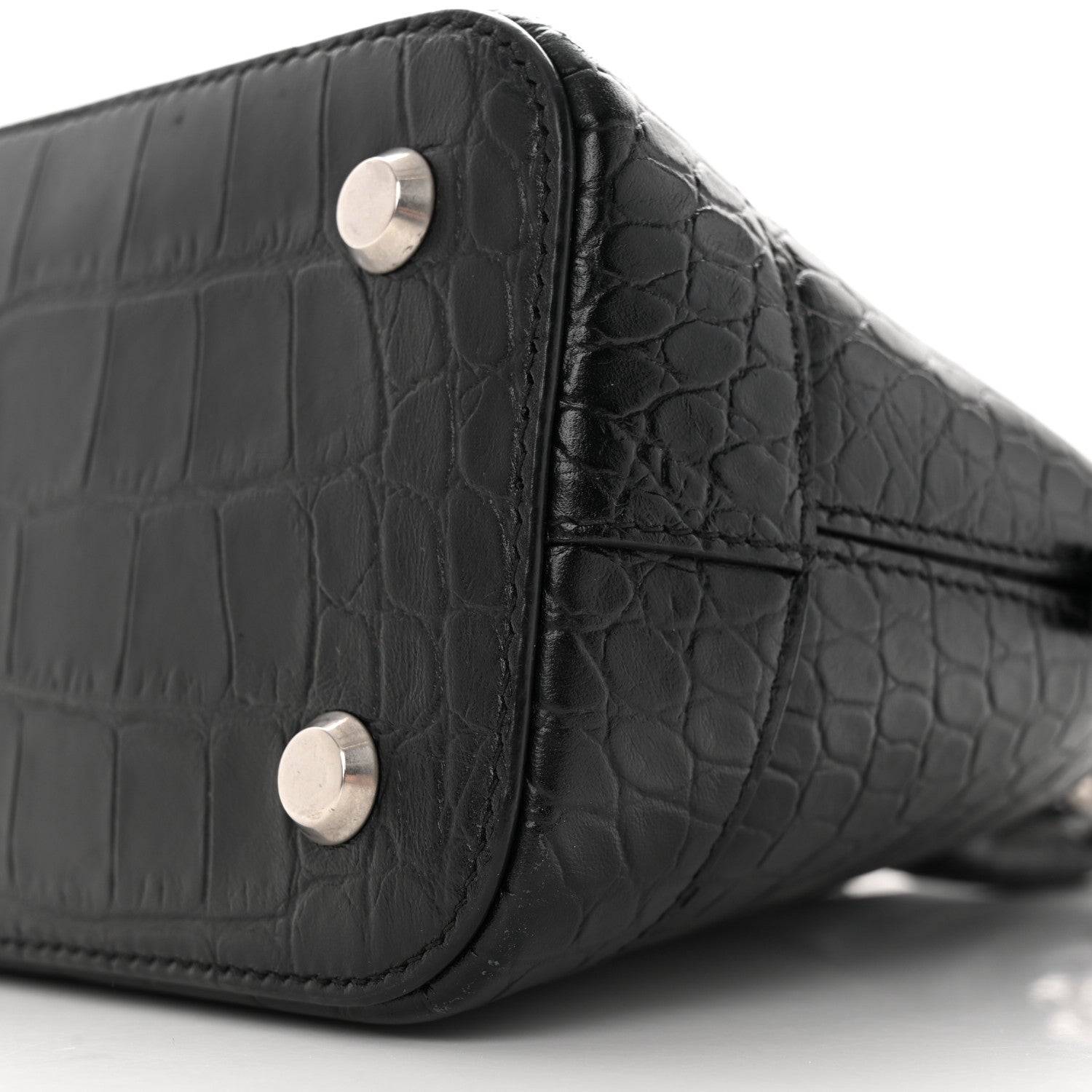 Balenciaga Calfskin Logo Crocodile Embossed S Ville Top Handle Bag Black White 9 of 22