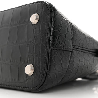 Balenciaga Calfskin Logo Crocodile Embossed S Ville Top Handle Bag Black White 9 of 22