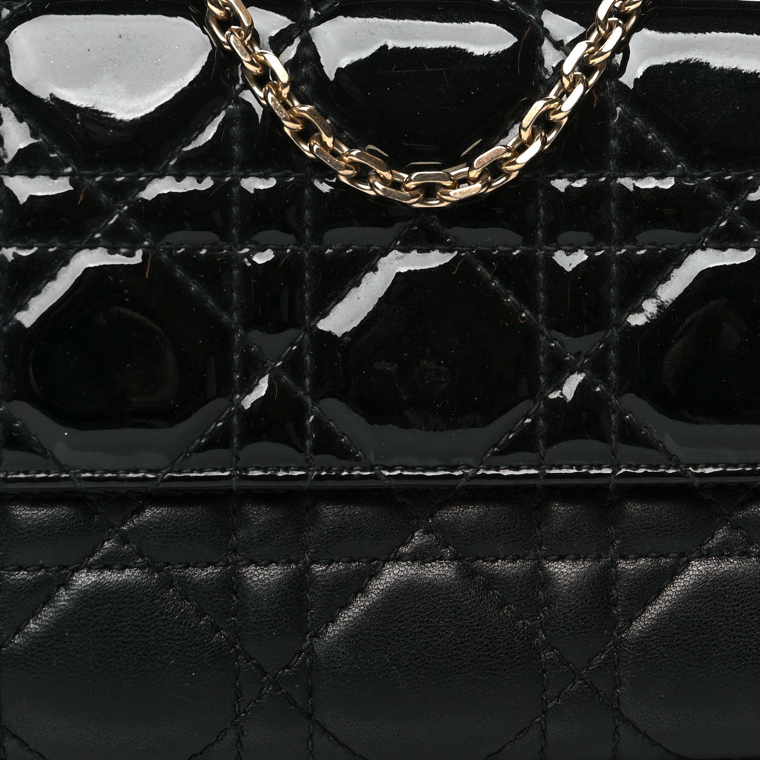 Christian Dior Patent Lambskin Cannage Lady Dior Rendezvous Wallet On Chain Black 7 of 11