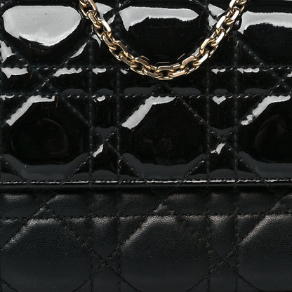 Christian Dior Patent Lambskin Cannage Lady Dior Rendezvous Wallet On Chain Black 7 of 11