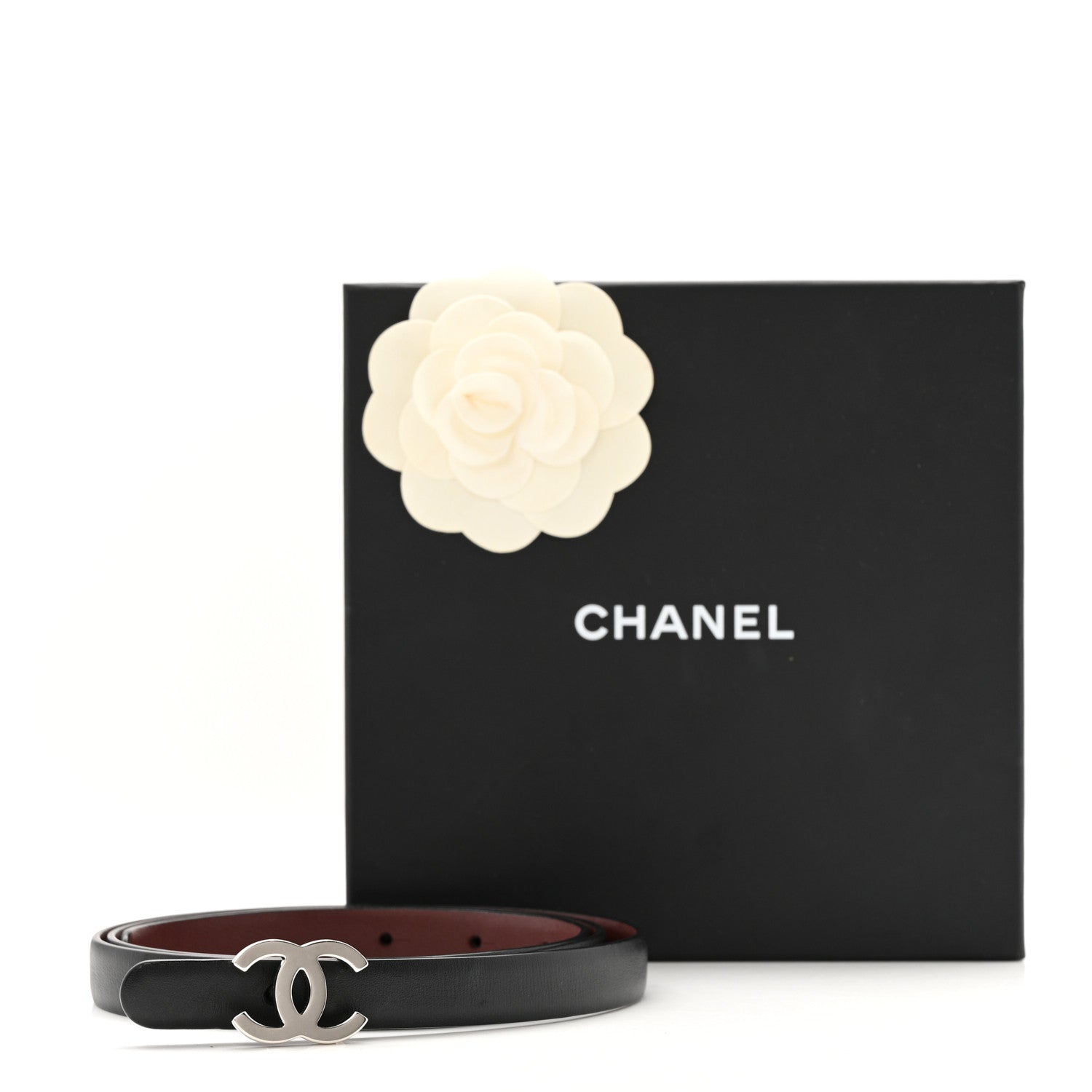 Chanel Calfskin CC Skinny Reversible Belt 90 36 Black Burgundy 9 of 9