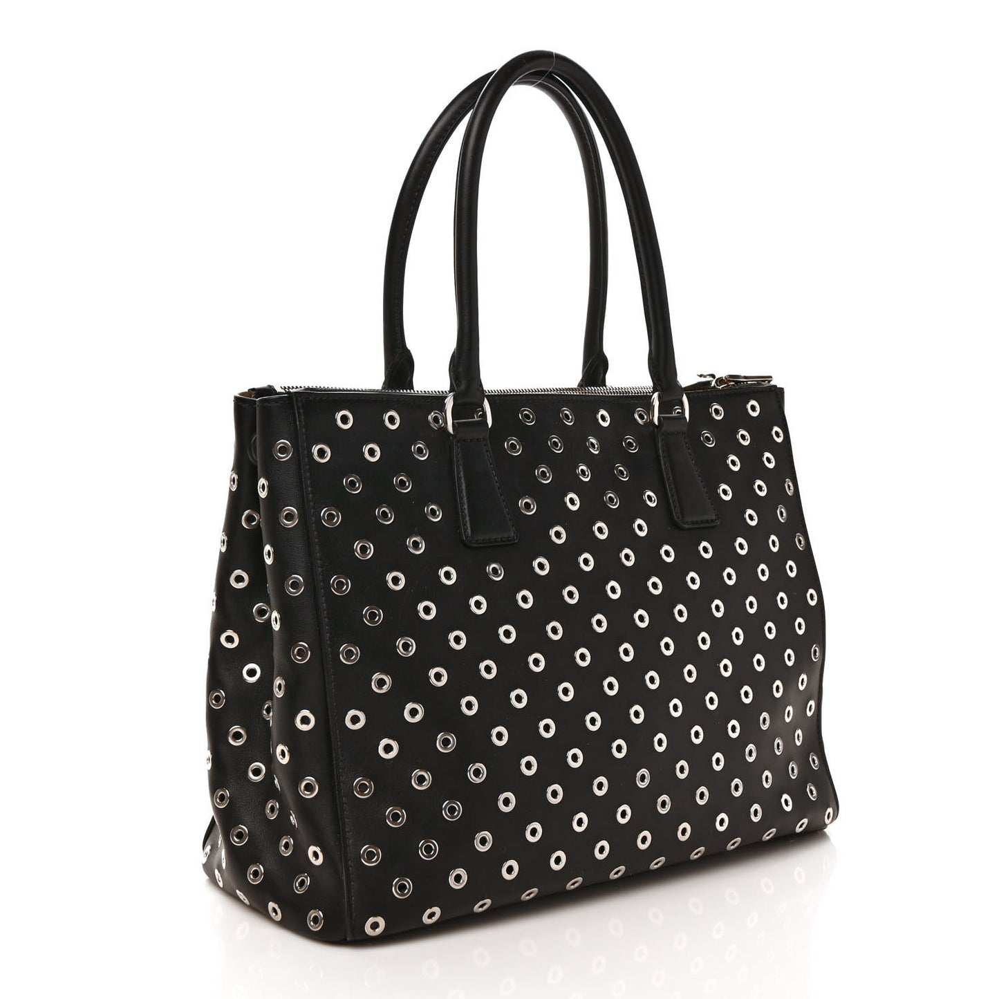 City Calf Grommet Large Double Zip Tote Black