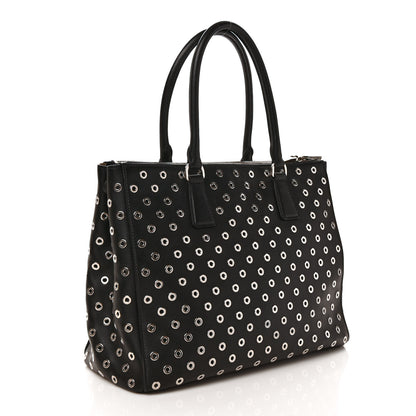 Prada City Calf Grommet Large Double Zip Tote Black 4 of 11