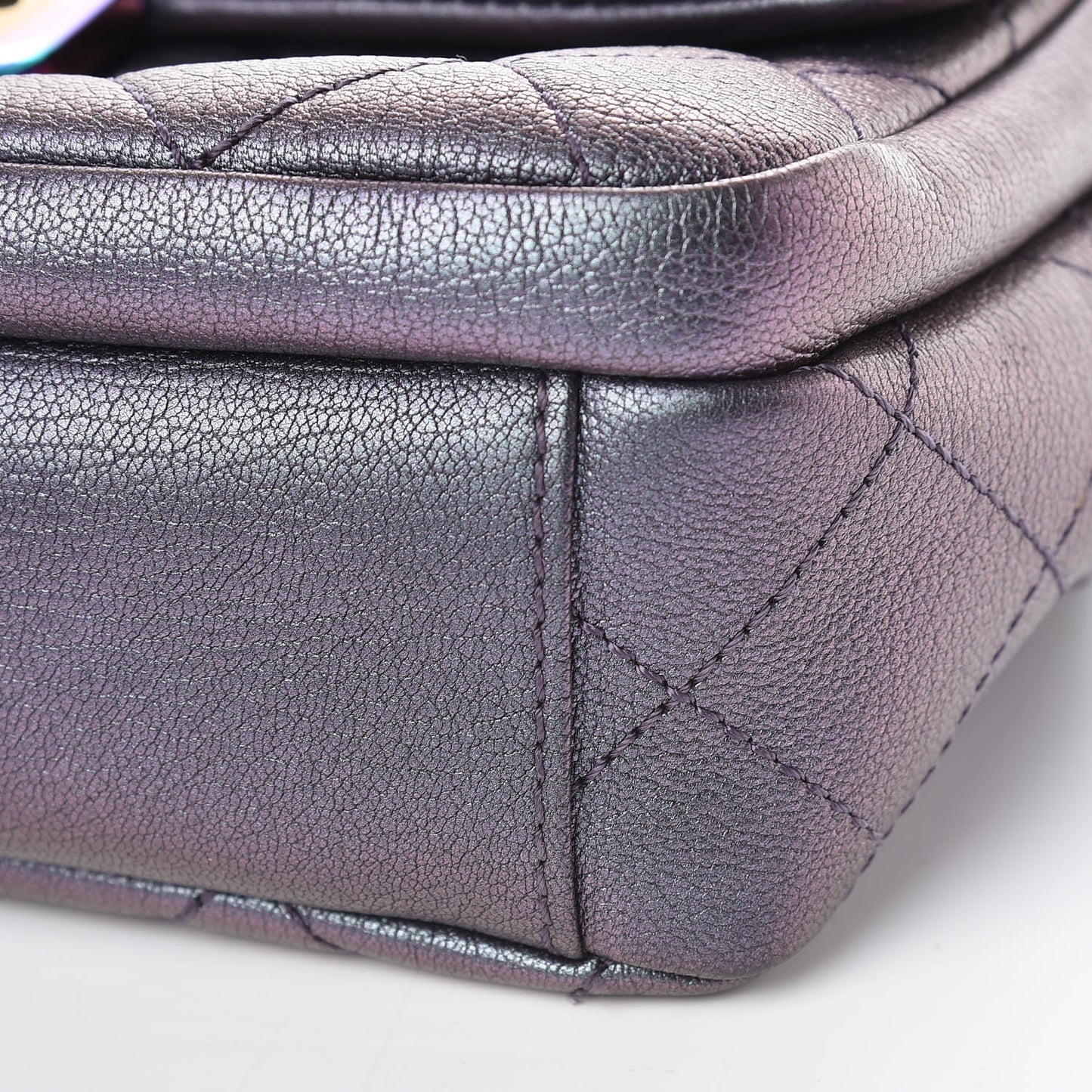 Iridescent Goatskin Quilted Small Double Carry Waist Chain Flap Purple