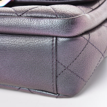 Chanel Iridescent Goatskin Quilted Small Double Carry Waist Chain Flap Purple 12 of 12
