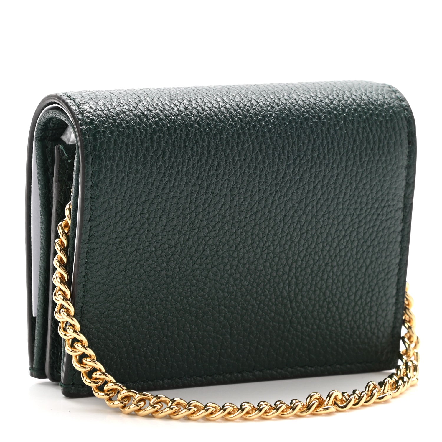 Gucci Grainy Calfskin Zumi Chain Card Case Wallet Vintage Green 3 of 7