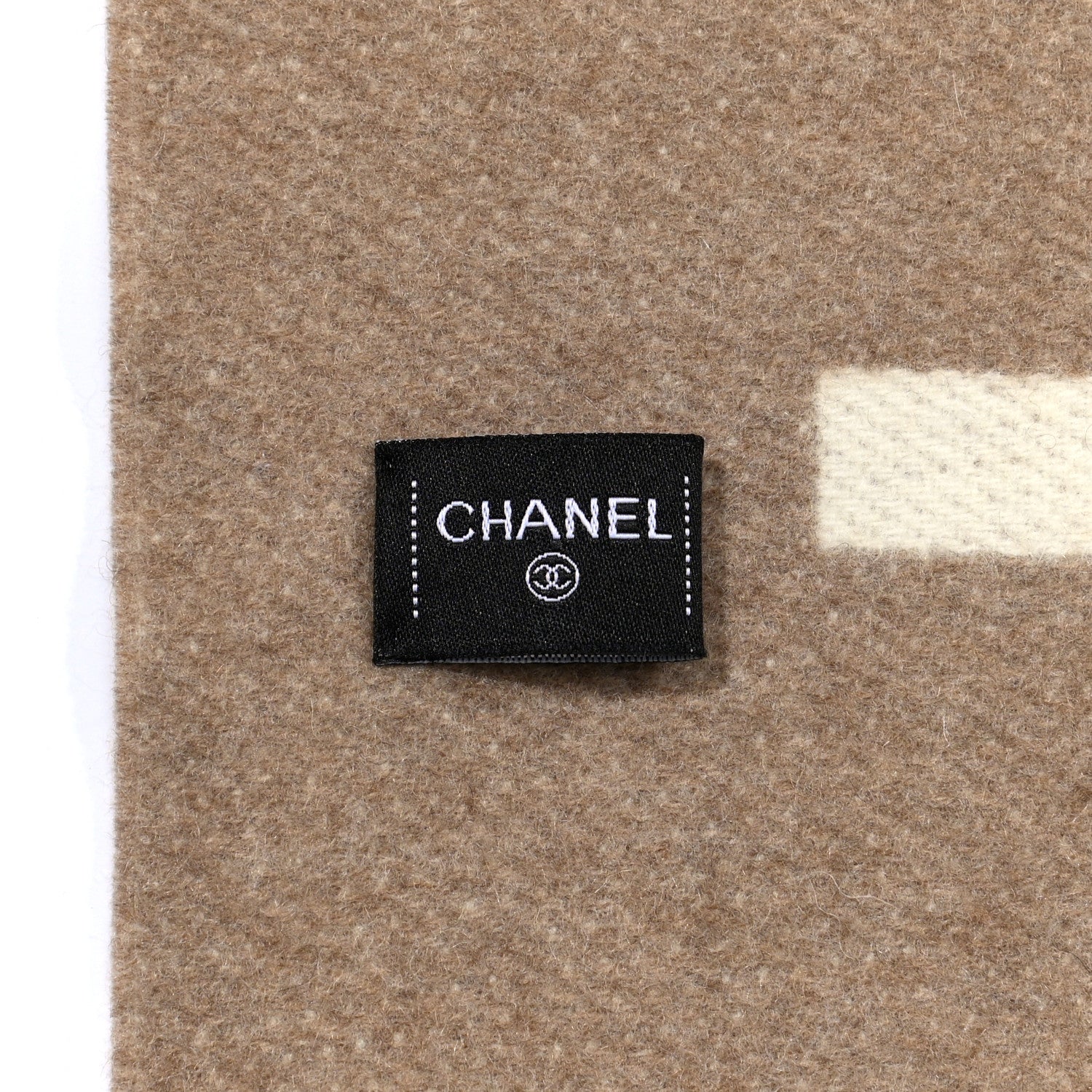 Chanel Cashmere CC Fringe Stole Beige White 9 of 9
