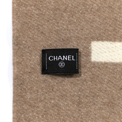Chanel Cashmere CC Fringe Stole Beige White 9 of 9